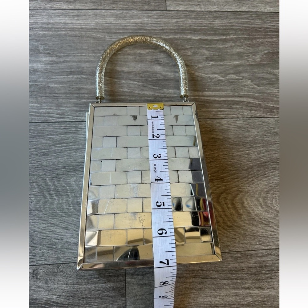 1950s Vintage Dorset Rex Lattice Chrome Box Bag With Confetti Lucite Handle - Picture 11 of 15